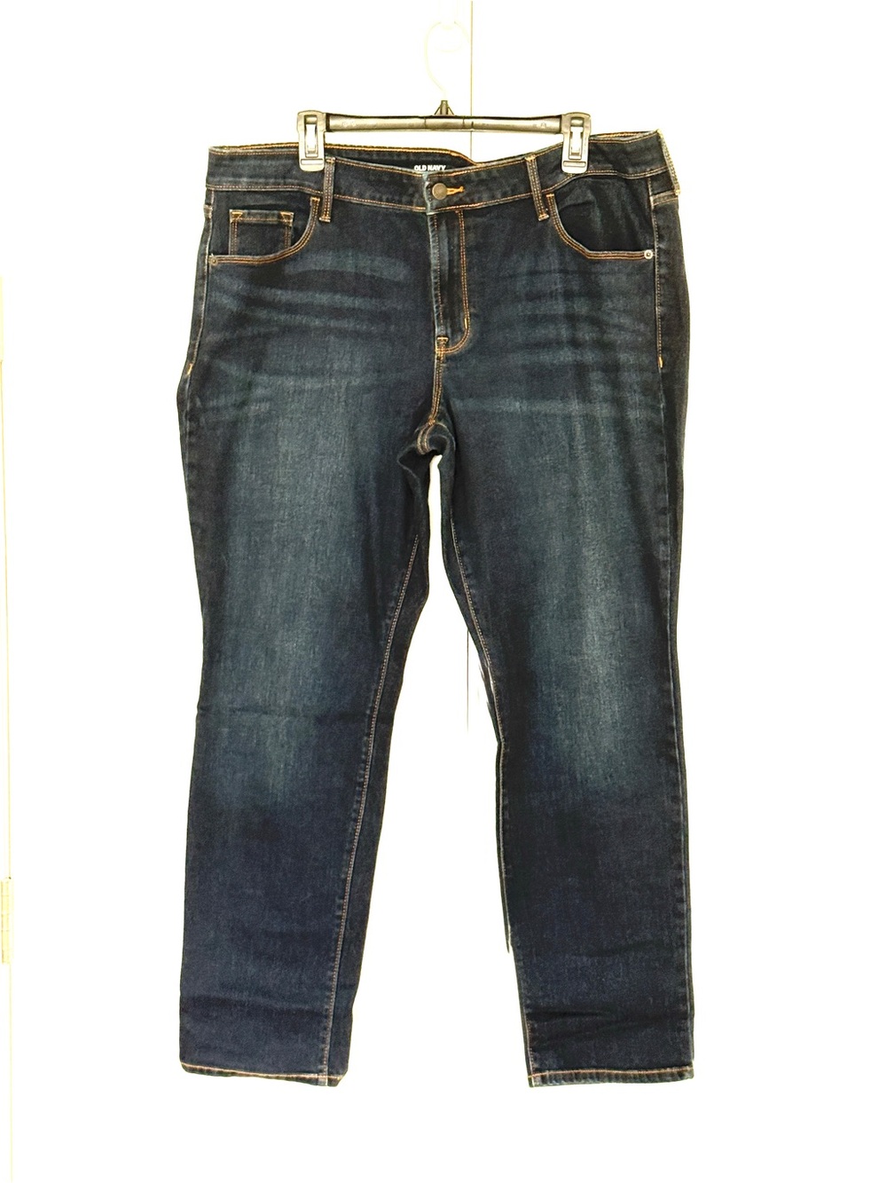 Old Navy Mid-Rise Power Slim Straight Jeans Size 18 Dark Wash Stretch Denim